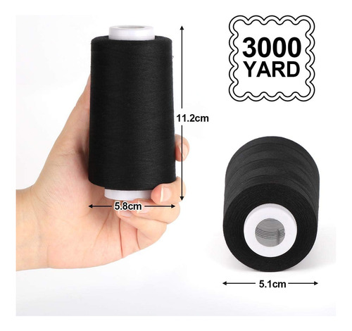 4 X 3000 Yardas Bobinas De Hilo De Remalladora Negro Hi...