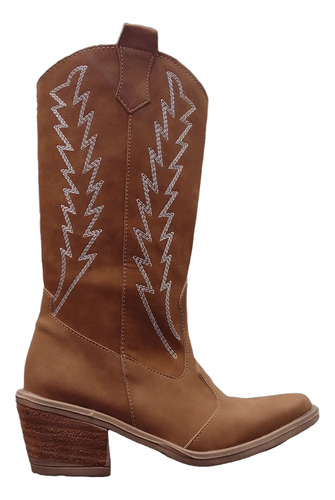 Texana Mujer Cuero Eco Taco Liviana Moda 24 Miley