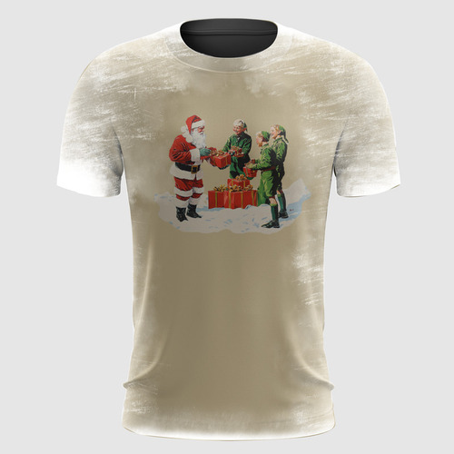Camiseta Papai Noel E Os Elfos Trocando Presentes #