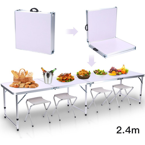 Mesa Plegable Portafolio Portátil Jardín 2.4m + 4taburetes