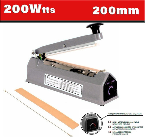 Imagen 2 de 6 de Selladora Bolsas Plástica De Impulso 200mm 100% Metálica