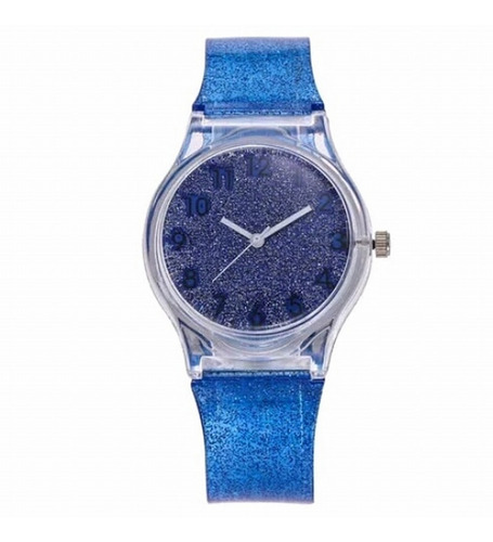 Reloj Plastico Con Glitter En Color Azul Oscuro Envio Gratis