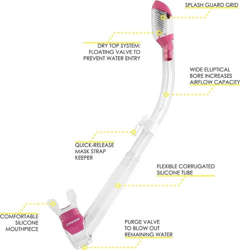 Snorkel Cressi Supernova Dry Buceo Clear / Rosa - Pvr