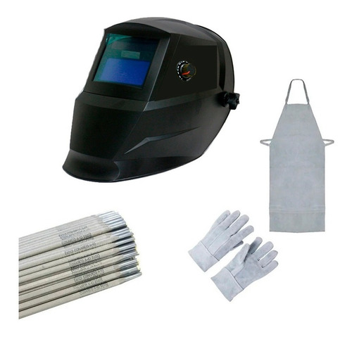 Imagem 2 de 4 de Mascara Solda Automatica C/ Regulagem Luva Eletrodo Avental
