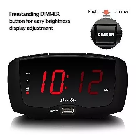 DreamSky Radio despertador para dormitorio con 2 puertos de carga USB,  reloj de noche eléctrico con números grandes regulables de 1.4 pulgadas,  radio