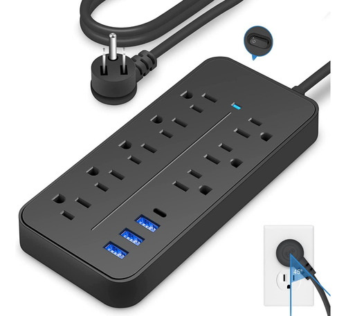 Regleta Cargador Multicontactos Con 8 Salidas 3 Usb 1 Tipo C