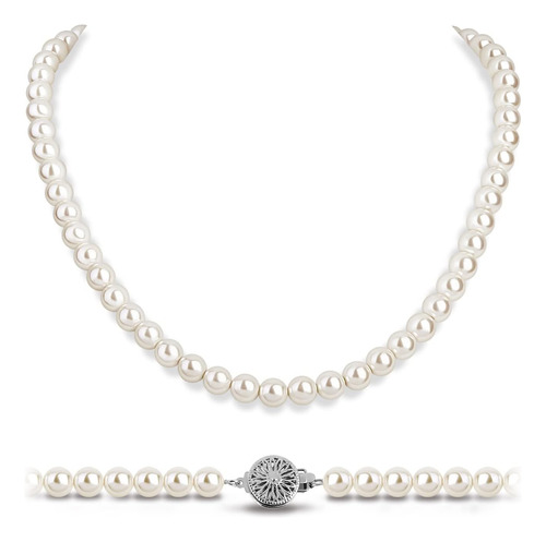 Collar De Perlas Blancas Para Mujer: Cadena De Perlas De Mar