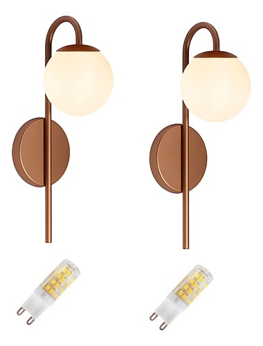 Kit 2 Arandelas Parede Globo Quarto Cobre Fosco + 2 Lâmpadas Cor Cobre