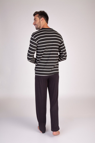 Pijama Listrado Longo Masculino Viscolycra - Ref. 8160