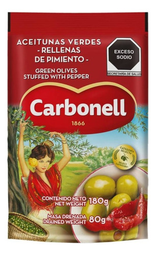 3 Pza Aceitunas Verdes Carbonell Rellenas De Pasta De Pimien