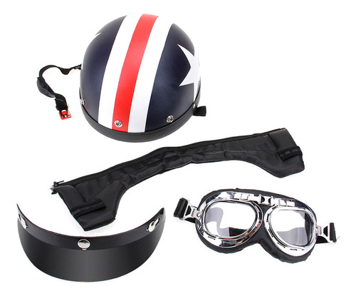 Casco De Moto Semiabierto Con Lentes Y Bufanda