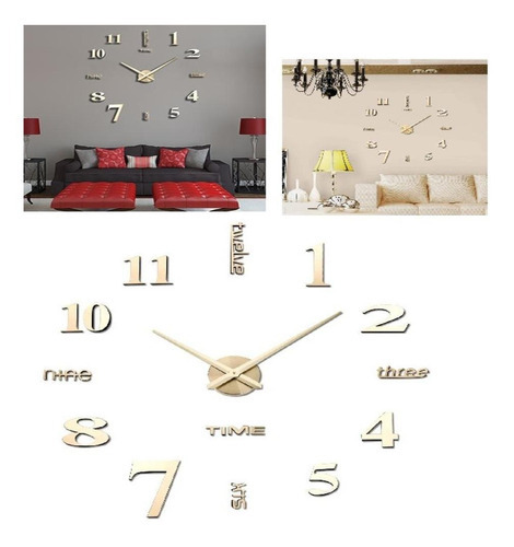 Reloj de pared dorado 3D decorativo de 1,2 m