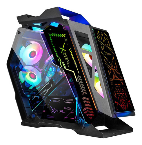 Gabinete Gamer Xzeal Micro Atx 4 Fan Argb Cristal Templado Color Negro