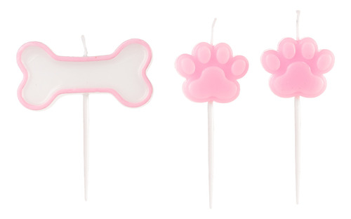 Velas Pets Patinhas E Ossinhos Rosa C/ 3 Itens!