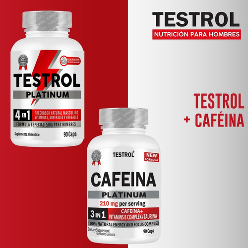 Combo Testrol Platinum 4en1 + Cafeína Platinum / 90 Caps C/u Sabor Sin Sabor