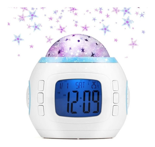 Reloj Despertador Proyector Estrellas Luz Y Sonido
