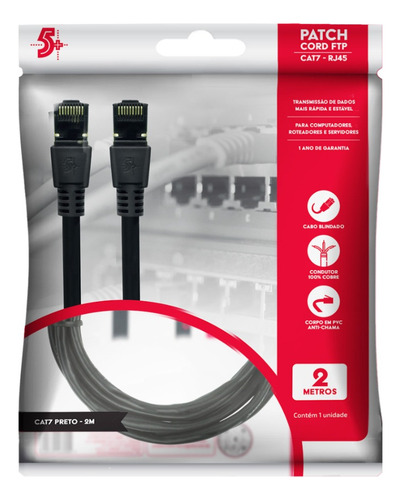 Cabo De Rede Rj45 2m Ethernet Patch Cord Cat7 10gbps 600mhz