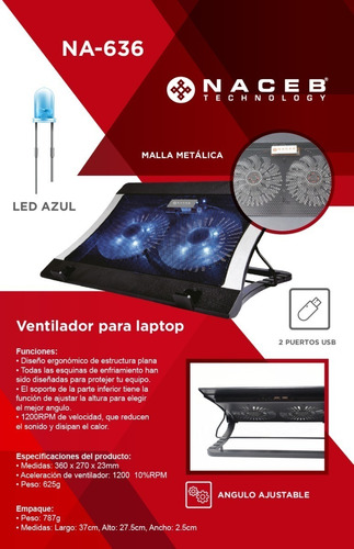 Imagen 4 de 5 de 2pzs Base Enfriadora Ergonomica Posiciones Para Laptop /v