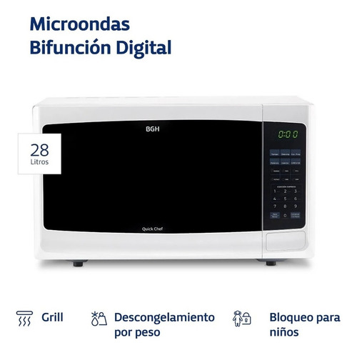 Microondas Grill Bgh Quick Chef B228cdb9 Blanco 28l 220v Caj (Usado)