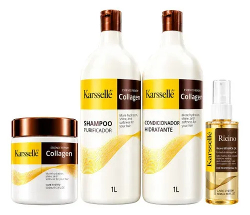 Kit Karssellé Shampoo 1l + Condicionador 1l + Máscara 500g + Óleo 60ml