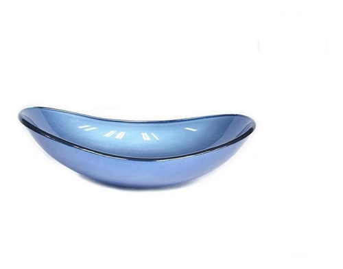 Cuba De Apoio Vidro Banheiro Oval Azul 55cm