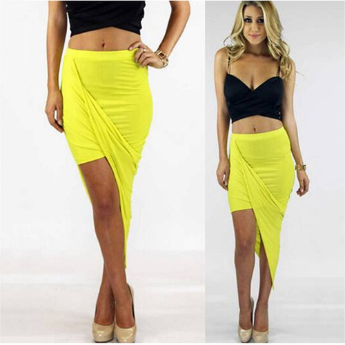 Lady Girl Wrap Draped Corte Oi Baixo Assimétrico Cintura Alt