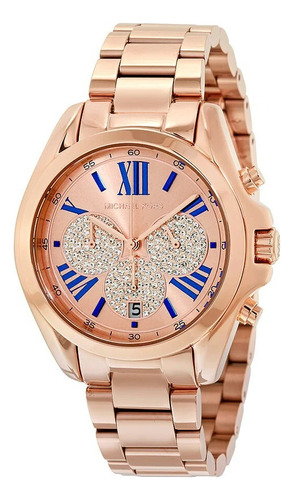 Reloj Michael Kors Mk6321 Bradshaw Original con fondo de cobre, color cobre/azul