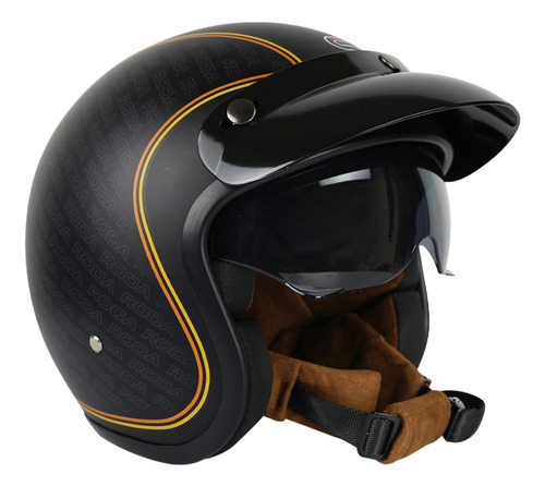 Casco Moto Vintage Negro Mate Roda, 3/4 Dot Gogles Gratis!