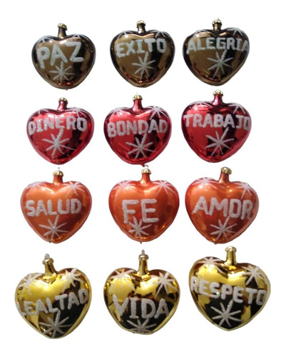 12 Esferas Navideñas Con Forma De Corazón De Los 12 Deseos