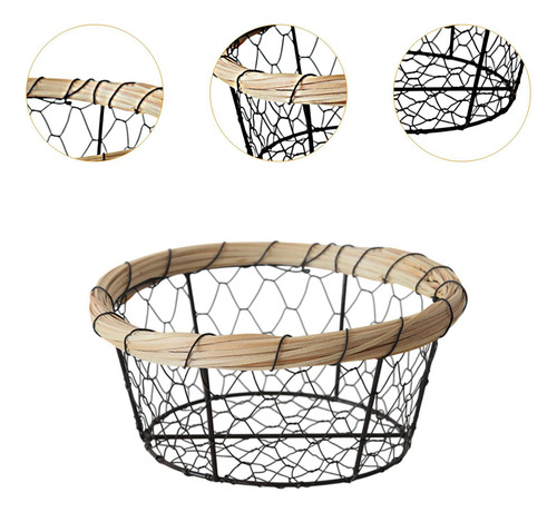 Cesta Tejida De Alambre De Hierro, Frutero 19 Cm X 8 Cm