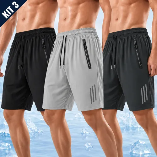 Kit 3 Bermuda Masculina Short Tactel Secagem Rápida Academia
