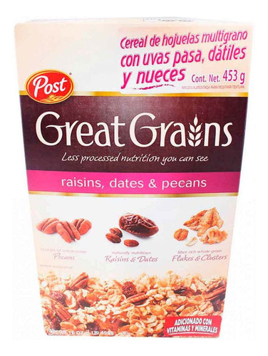 Cereal Post Great Grains Raisins Dates Y Pecans 453g