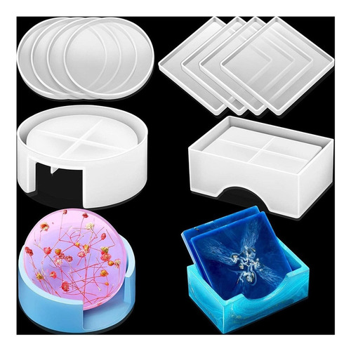 ... 10 Round Square Silicone Coaster Mold Set