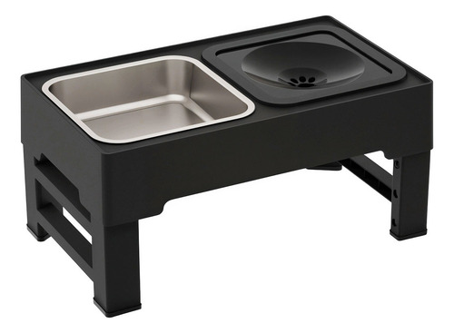 Comedouro Elevado Ergonômico com Bebedouro Inteligente Anti Respingos Animaux Médio Cor Preto/inox
