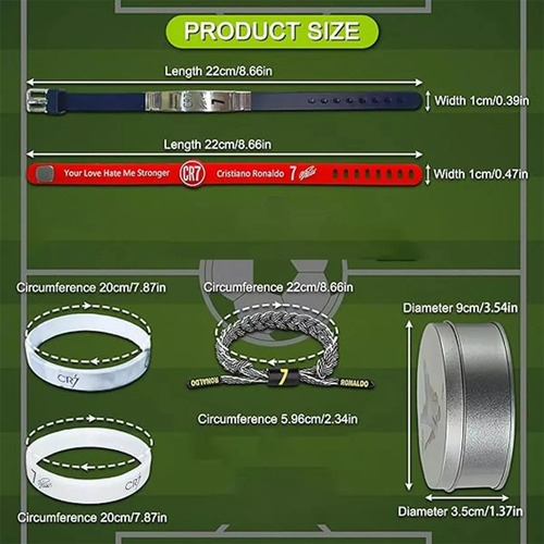 Set De Pulseras Con Estuche De Astros Messi Y Cr7 Ronaldo Azul (color) 19 Cm