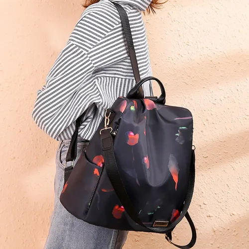 Mochila Antirrobo Cartera Mujer Impermeable Bolso Dama Atrix Color Negro Diseño De La Tela Floreado