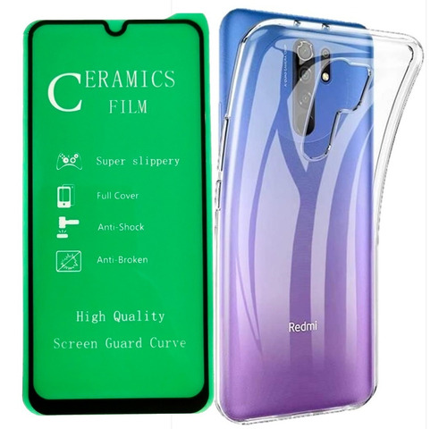 Estuche Transparente + Vidrio Ceramico Para Xiaomi Redmi 9