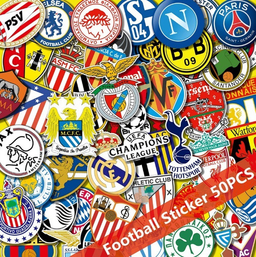 Equipos Futbol Soccer Champions 50 Stickers  Pvc Contra Agua