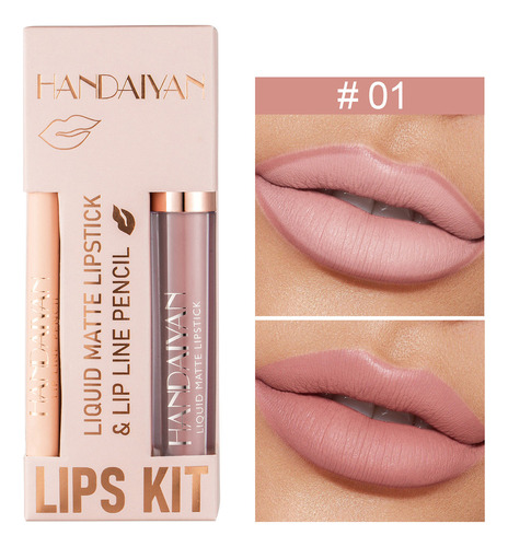 Combinación De Delineador De Labios W Lip Gloss Antiadherent