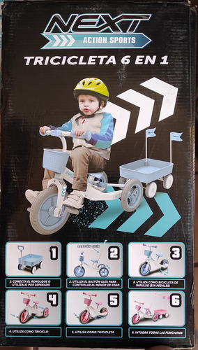 Triciclo De Niño Azul 6 En 1 Next Action Sport Azul Acero