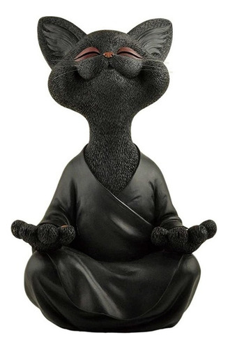 Estatua De Gato De Buda Negro Caprichoso Gato Feliz [u]