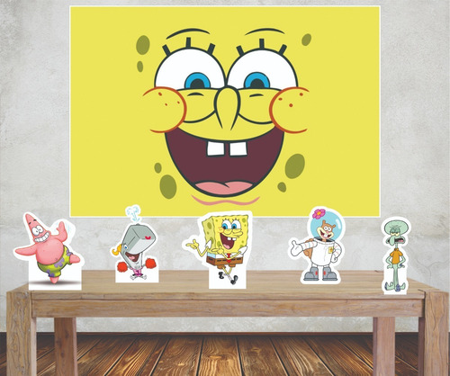 Kit Painel Poli Banner + Displays Festa Bob Esponja