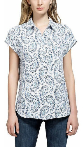 Blusa Dama Manga Corta Paisley Azul Francés Pleione