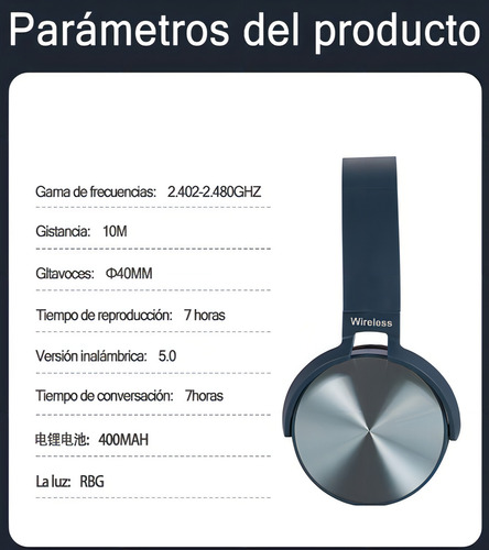 Fones de ouvido Bluetooth sem fio Jb950 com microfone HiFi, conexão 5.0, microfone embutido para chamadas, conexão de cabo de 3,5 mm, alcance de 10 metros (azul)