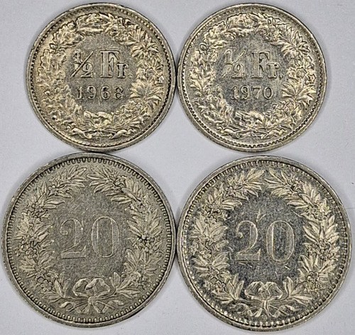 Suíça 4 Valores Diferentes 1/2 Franco 1968 Veja (Usado)