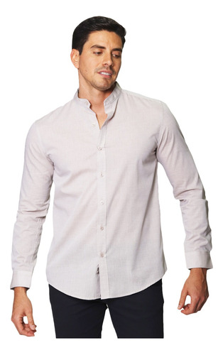 Camisas Hombre Lisa Vestir Casual Formal Cuello Mao Moda