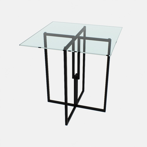 Mesa Quadrada Industrial 70cm Preta Tampo De Vidro Temperado