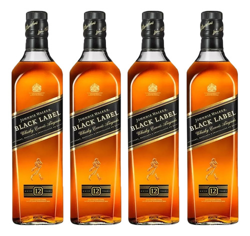 Johnnie Walker Black Label Blended Whisky 750 Ml 4 Pck 4 Pz