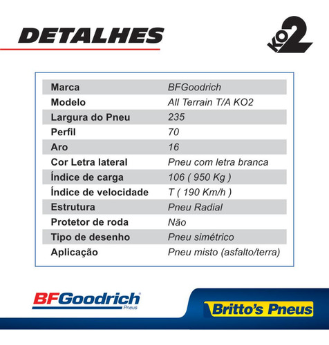 Kit 2 Pneus Bf Goodrich Aro 16 - 235/70 R16 All-terrain Ko2