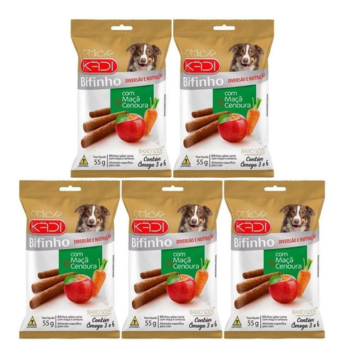 Bifinho P/ Cães Sabor Maçã E Cenoura 55g Kadi Kit 5 Unid.